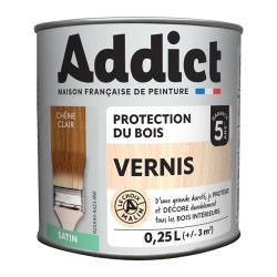 Vernis protection du bois satin - Addict - Coloris chêne clair - 0,25 L - Aspect : Satiné - 0.25l