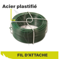 BOBINOT DE FIL D’ATTACHE - plastifié vert - Lg 50M - Fil 0,95mm