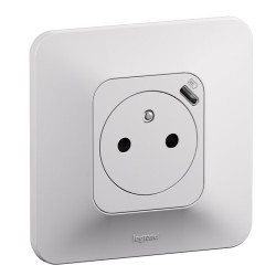 Prise de courant avec chargeur USB Type-C 7,5 W Neptune - Legrand - Coloris blanc  - 16A - Tension : 250 V