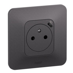 Prise de courant avec chargeur USB Type-C 7,5 W Neptune - Legrand - Coloris noir - 16A - Tension : 250 V