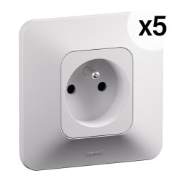 Prise de courant avec terre 2P+T Neptune - Legrand - 16 A - Coloris blanc - Lot de 5 - Tension : 250 V