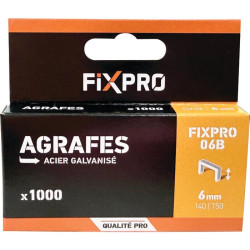 Agrafes B - Fixpro - 1000 pièces - Hauteur d'agrafe : 6 mm - 1.25mm - 10.8mm